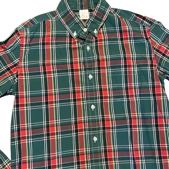 Crewcuts Boys 14 100% Cotton Green Red White Plain Long Sleeve Button Down Shirt - Picture 4 of 9